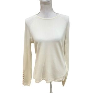 J. McLaughlin ivory knit sweater long sleeves 8 enamel buttons on cuffs medium
